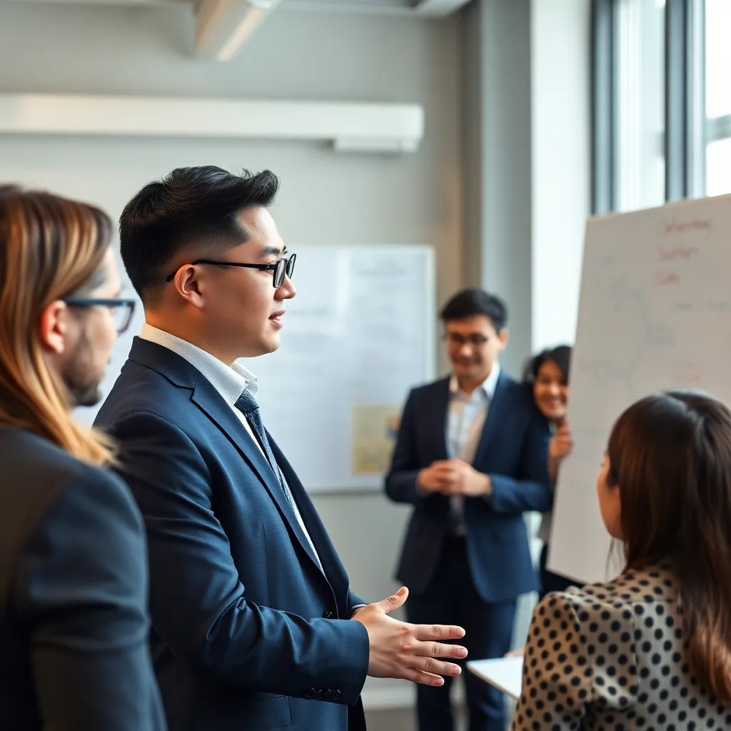 Nederlandse leider in gesprek met team over veranderingsproces