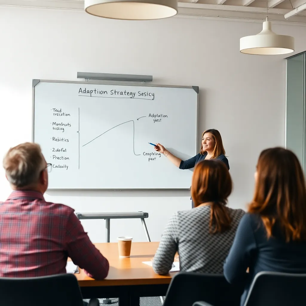 Veranderingsmanager presenteert adaptatiestrategie aan team